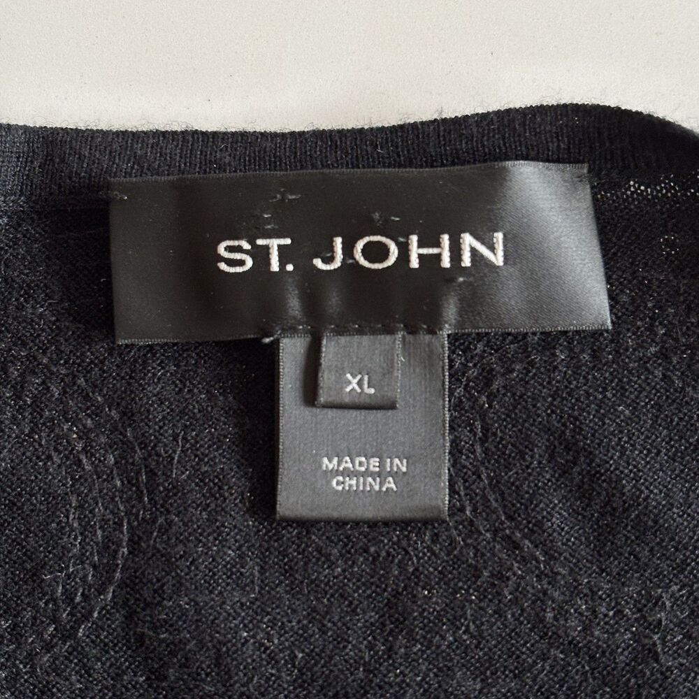 St. John Sequin Cardigan Black Silk Cashmere Merino Wool Sweater Glam XL $482 - Picture 10 of 12